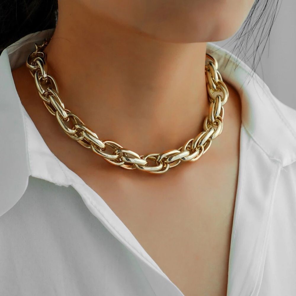 OS056 *NEW 18K GOLD TONE CHUNKY CHOKER NECKLACE
